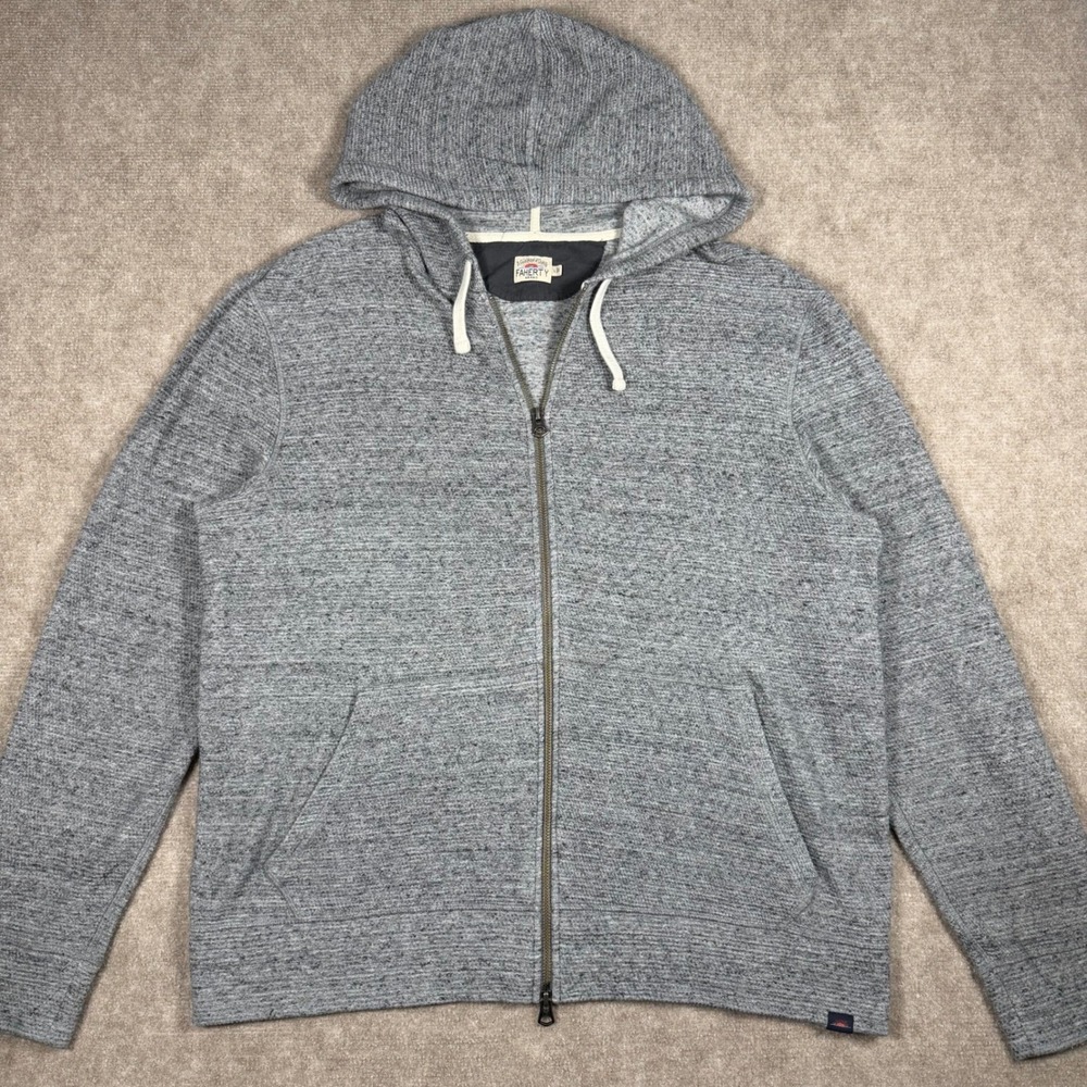 Faherty Hoodie Mens Medium Gray Surf Waffle Zip Gray Storm Heather Knit Cotton